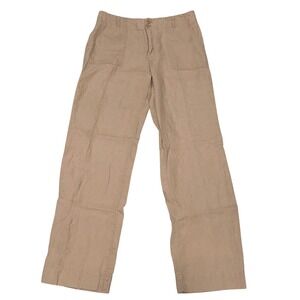 Tahari Women's Tan Wide Leg Linen Pants 8 32x30 Capsule Parisian Lightweight